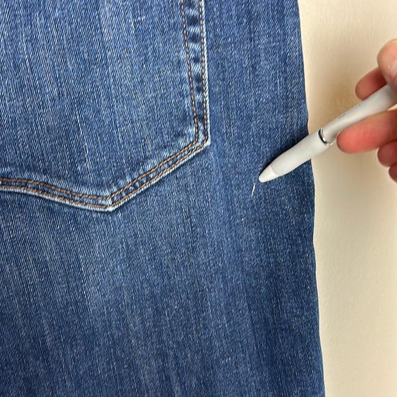 LOFT The Kick Crop High Waist Flare Deconstructed Hem 10 Dark Wash Distressed - Picture 8 of 15